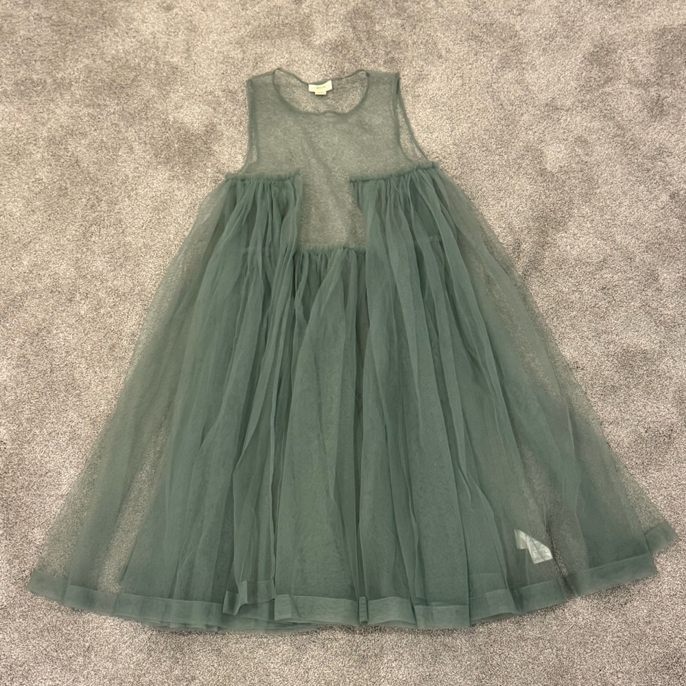 Anthropologie Maeve Sleeveless Sheer Tulle Overlay Duster One Size Green - Picture 3 of 9